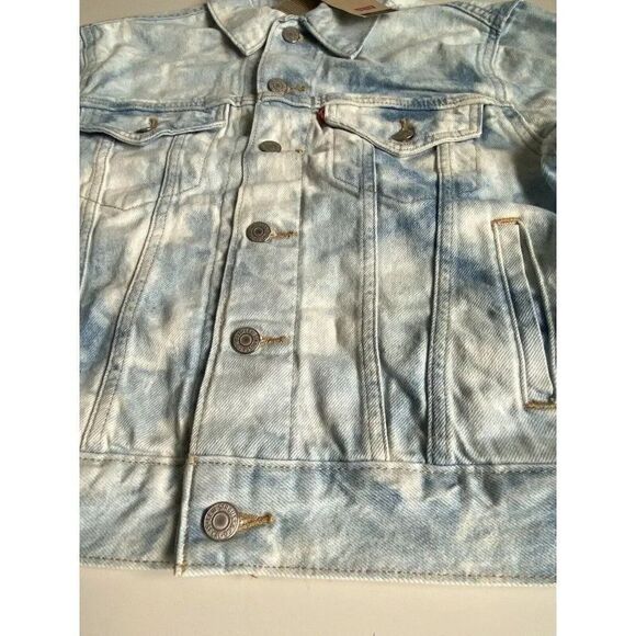 Levi's Ex-Boyfriend Denim Trucker Jacket Blue Tie Dye Light Wash Women’s Size S - Picture 2 of 14